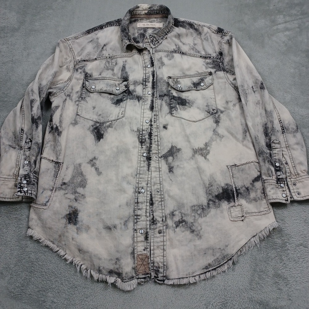 We The Free Top WOmens Large Gray Pearl Snap Pockets Tie Dye Boho Western